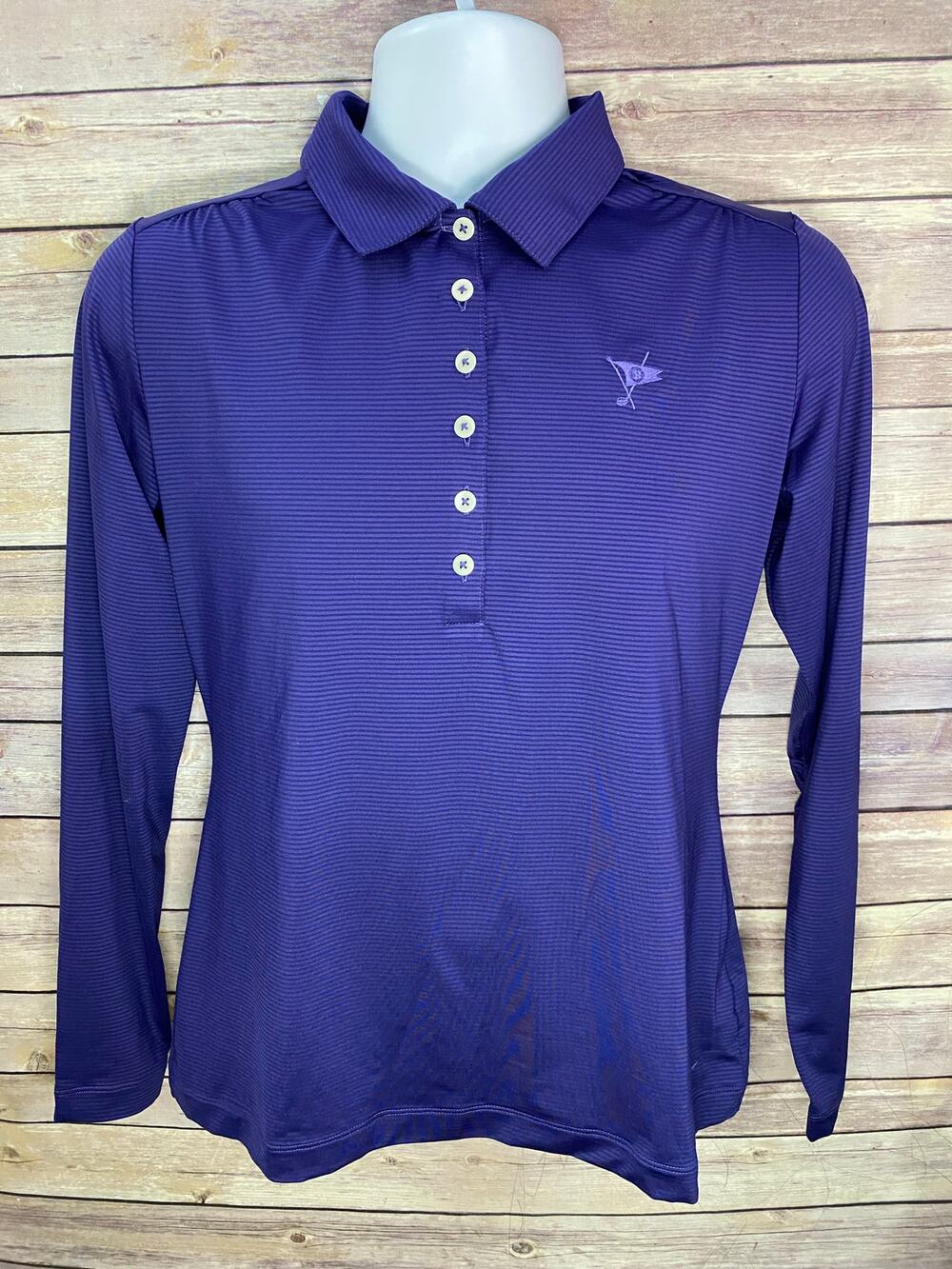 NIKE Ladies Purple Long Sleeve Dri-FIT Stretch Polo Medium